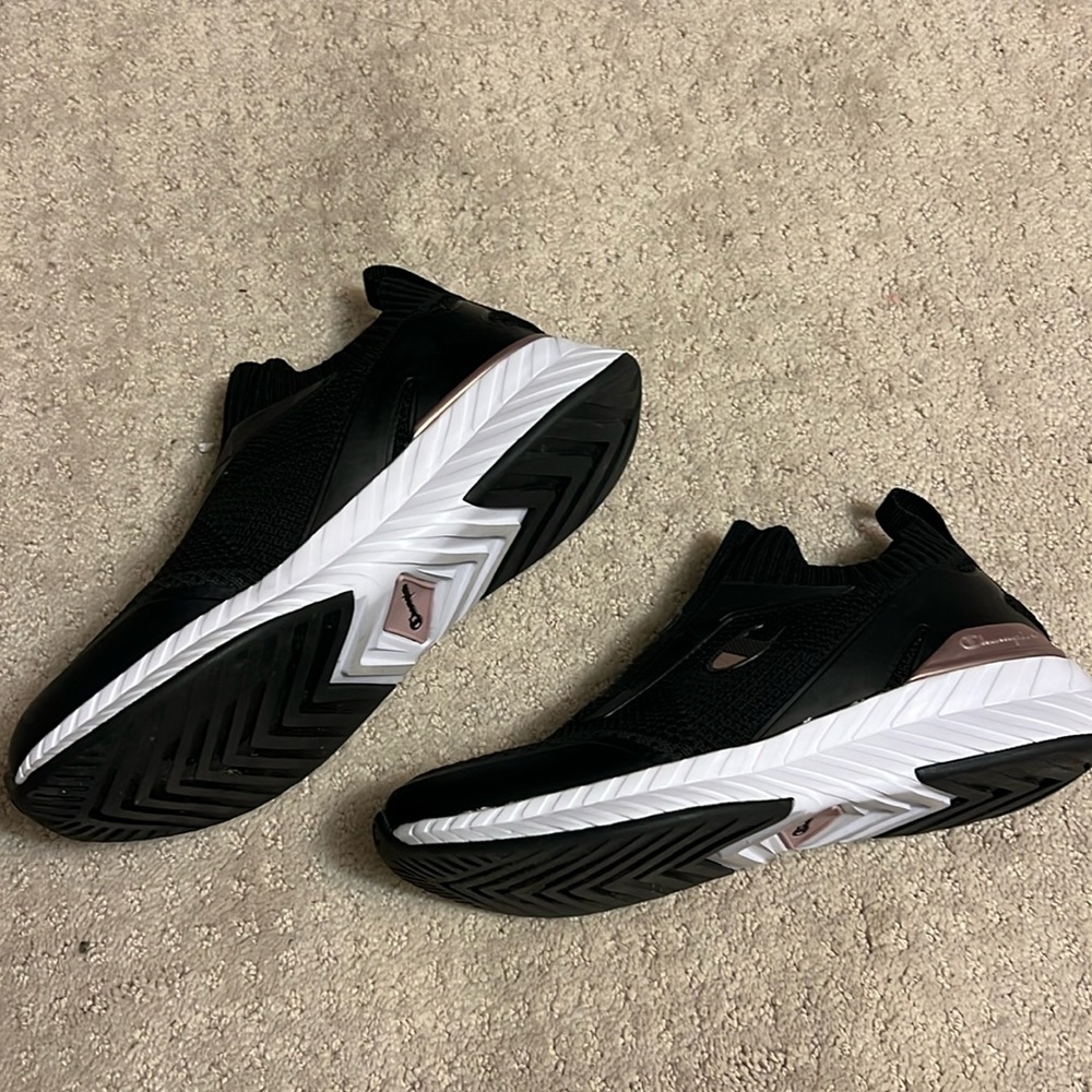 NEVER WORN! Black champion runners with no laces and rose gold accents